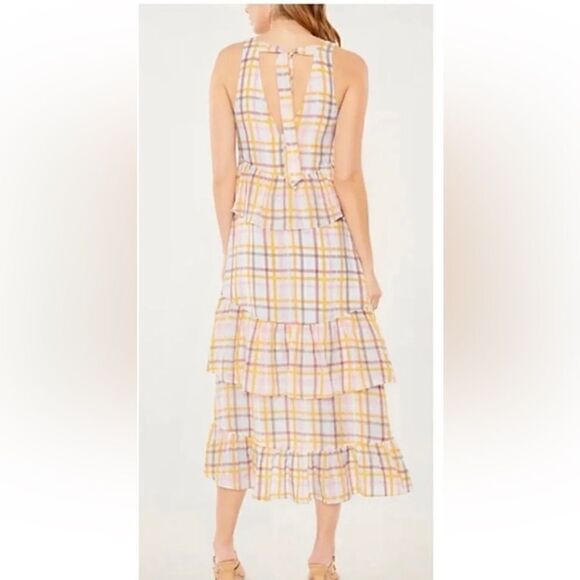 NWT Cinq A Sept Astor Tiered Midi Dress Plaid Sleeveless Ruffle Size 8 - Picture 6 of 16